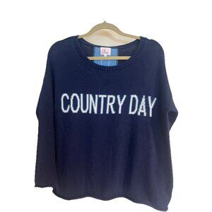 Pink Pineapple Sweater Women’s Size S Navy Blue Crew Neck Country Day Cotton